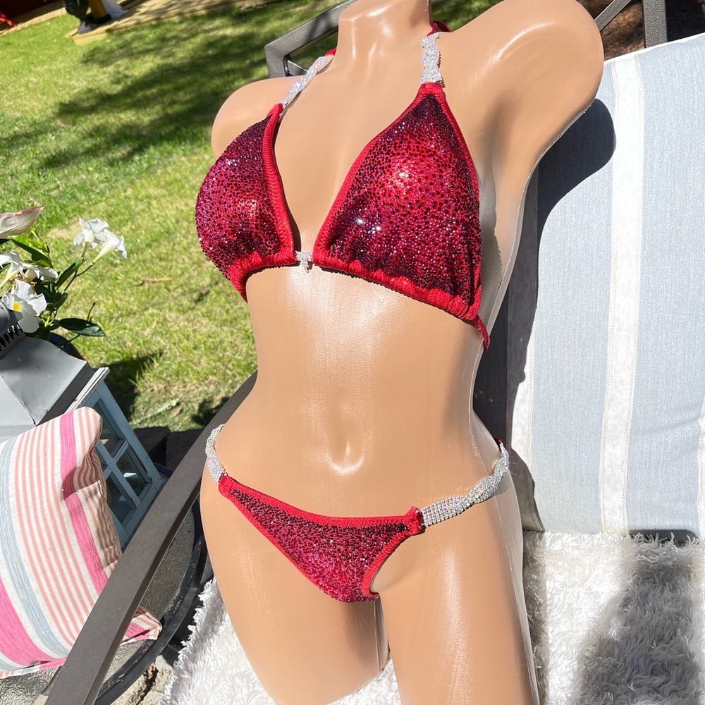Stunning Red bikini competition posing suit perfect for NPC IFBB OCB IFBB NEW